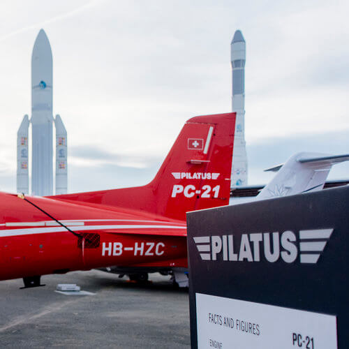 Pilatus sign in front of plane