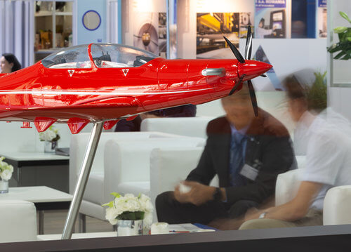 Pilatus red plane in exhibition stand