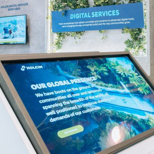 Holcim exhibition stand digital interactive screen